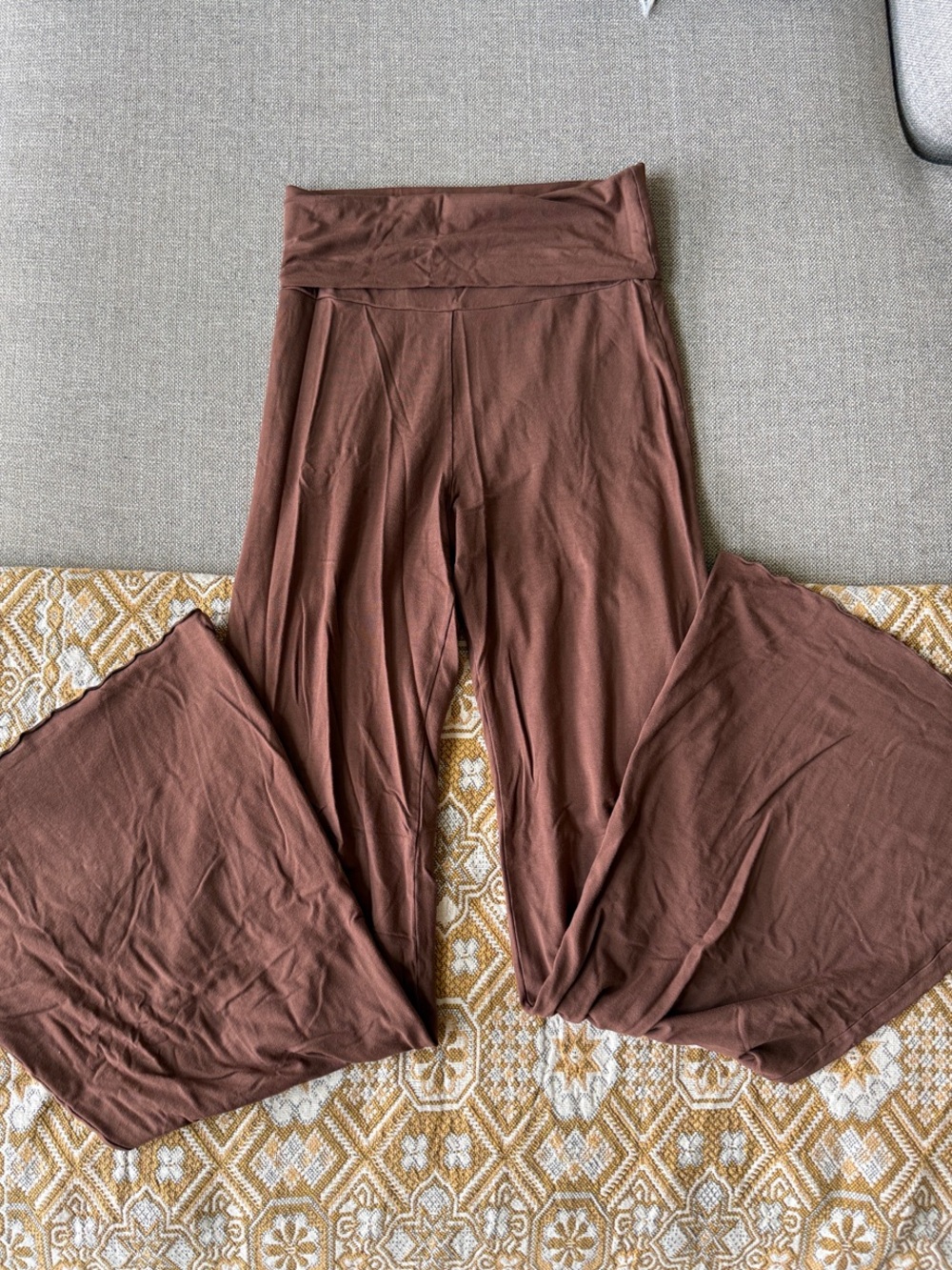 Wide Leg Fold-Over Waist Pants in Chocolate Brown